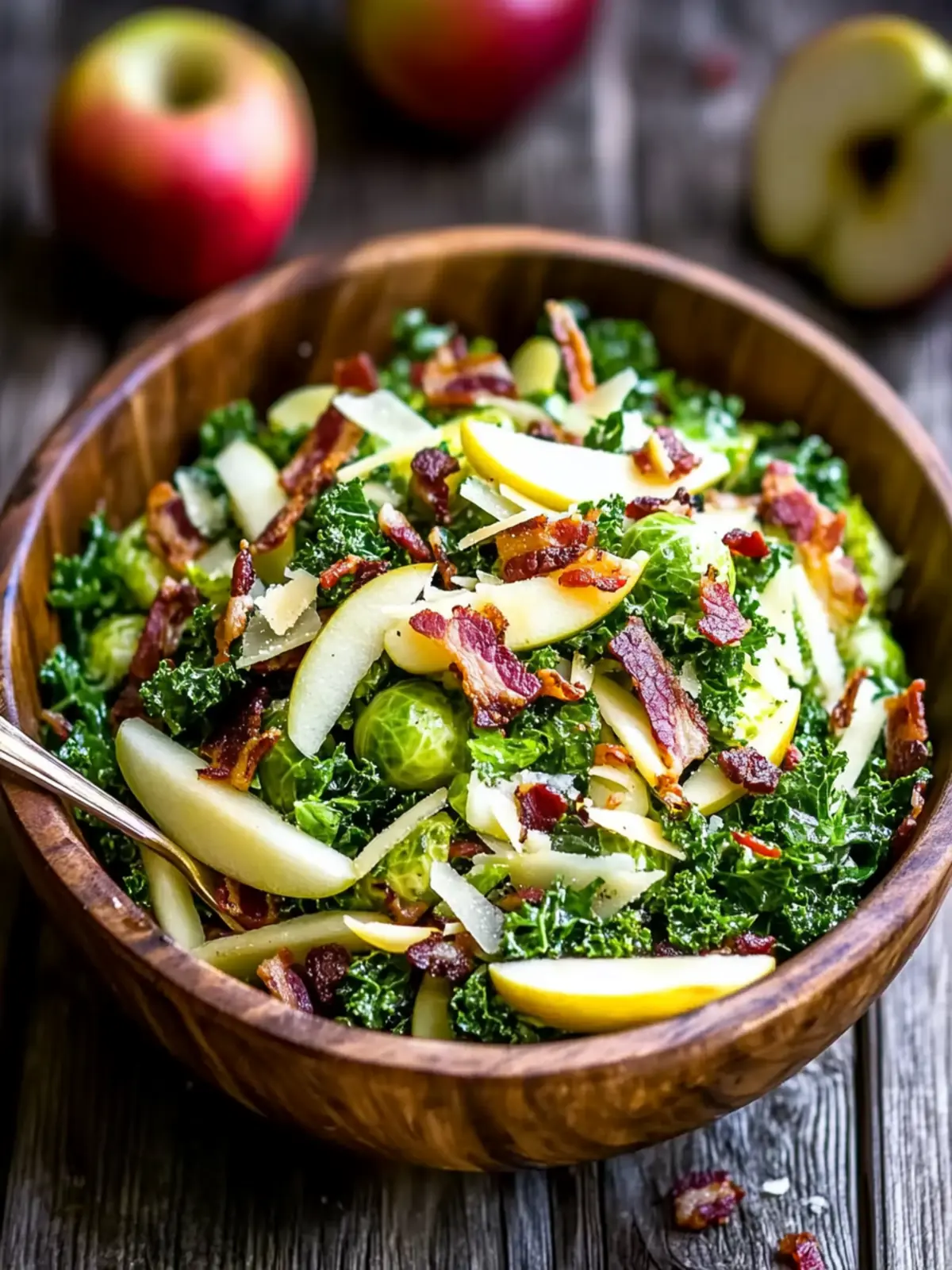 Brussels Sprout, Kale + Apple Salad with Sharp Cheddar + Bacon