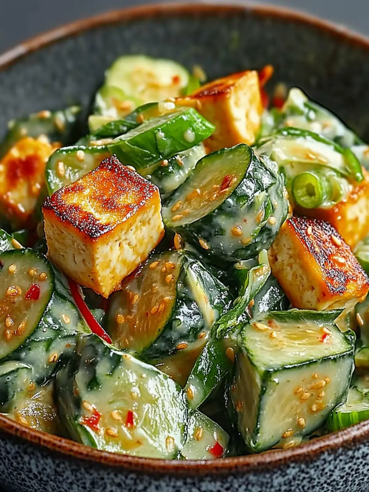 Creamy Asian Cucumber Salad with Crispy Tofu: Quick & Delicious 3 Creamy Asian Cucumber Salad with Crispy Tofu