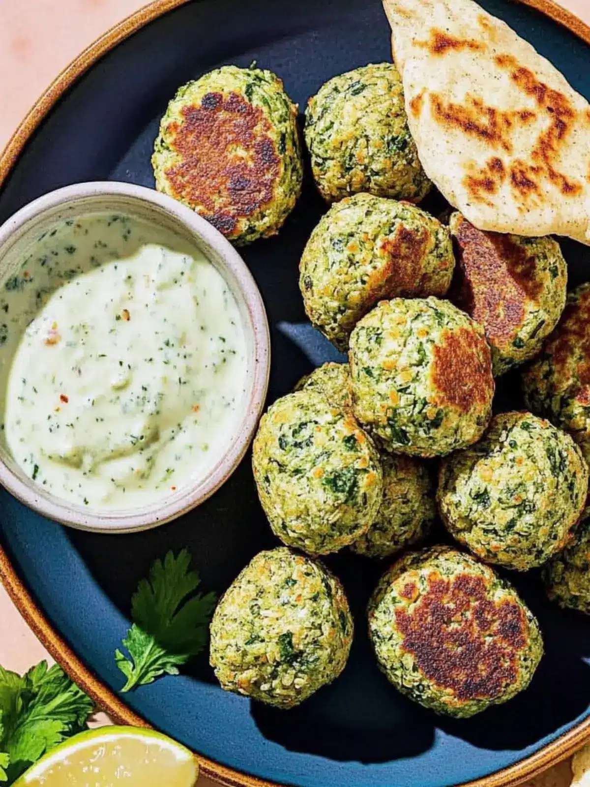 Crispy Baked Falafel Bites with Spicy Tahini Dip Delight 4 Baked Falafel Bites with Spicy Tahini Dip