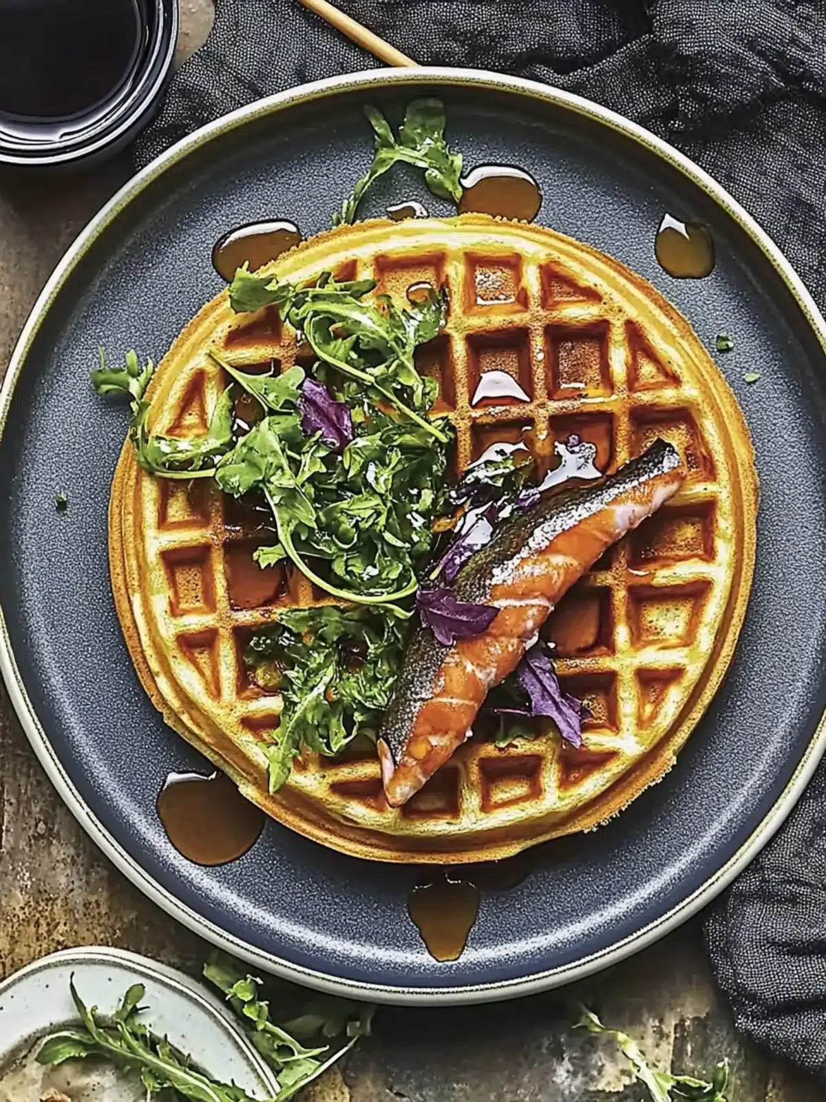 Collard Waffles with Brined Trout and Maple Hot Sauce Delight 2 Collard Waffles with Brined Trout and Maple Hot Sauce