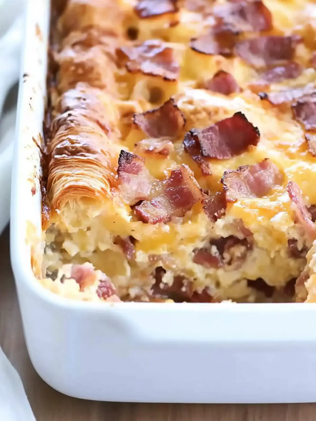 Overnight Cheesy Bacon Croissant Breakfast Casserole