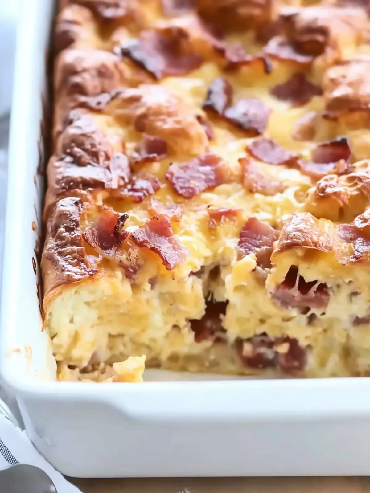 Overnight Cheesy Bacon Croissant Breakfast Casserole