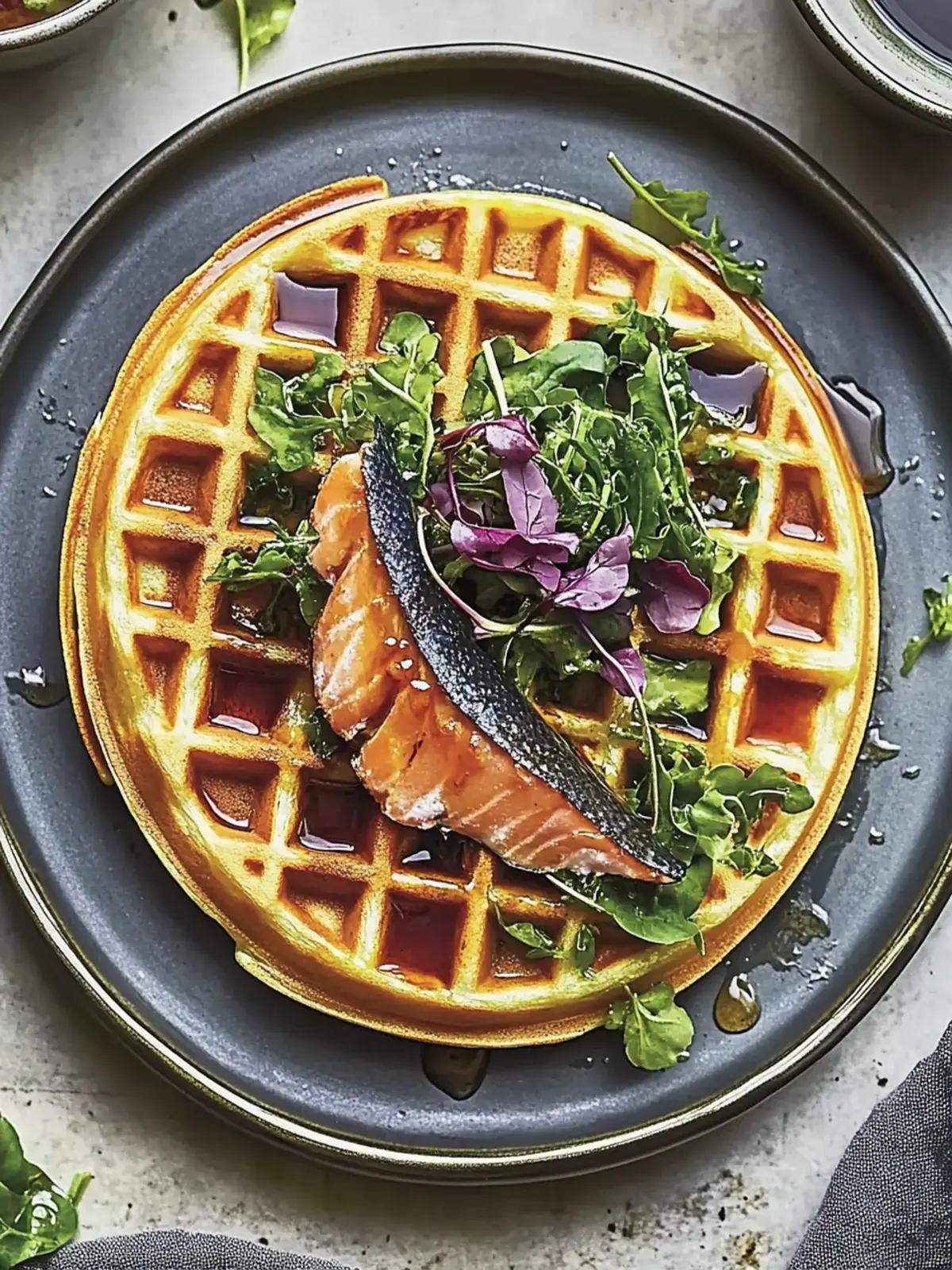 Collard Waffles with Brined Trout and Maple Hot Sauce Delight 4 Collard Waffles with Brined Trout and Maple Hot Sauce