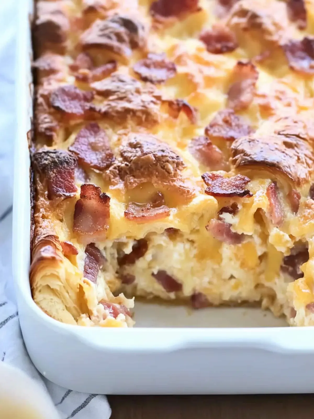 Overnight Cheesy Bacon Croissant Breakfast Casserole