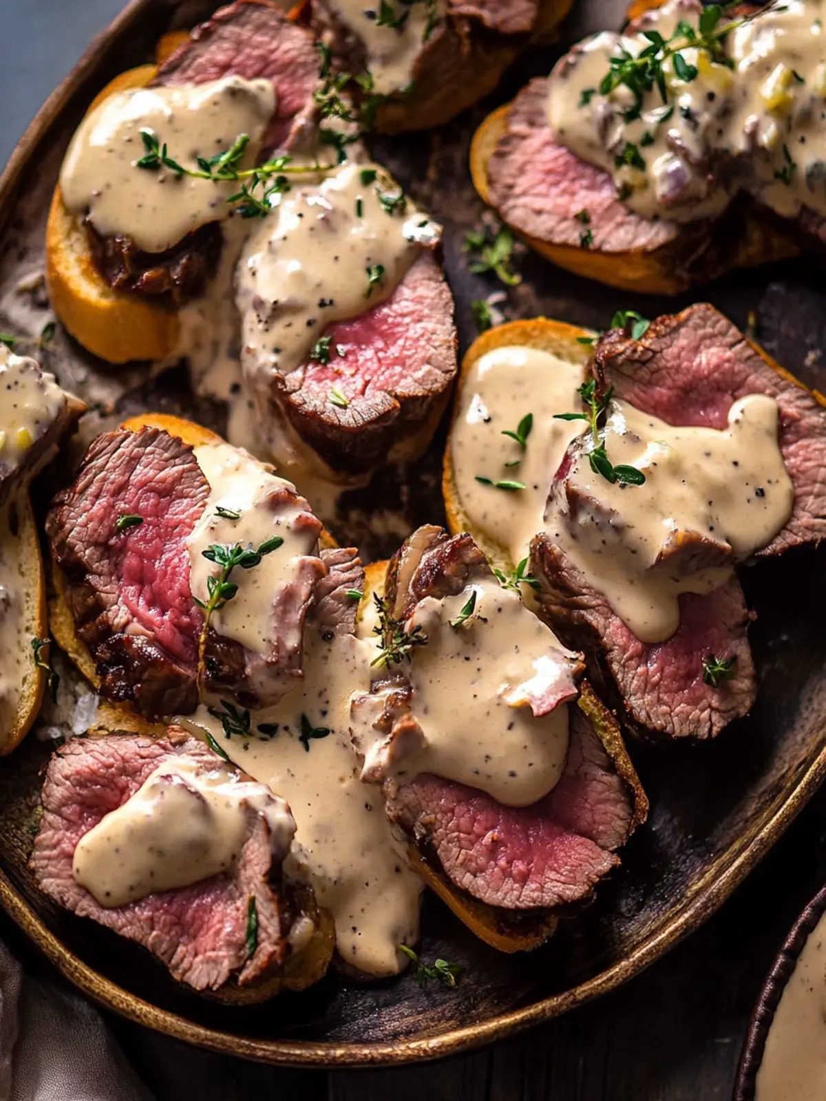 Irresistible Beef Tenderloin Crostini with Parmesan Wine Cream Sauce 5 Beef Tenderloin Crostini with Parmesan Wine Cream Sauce