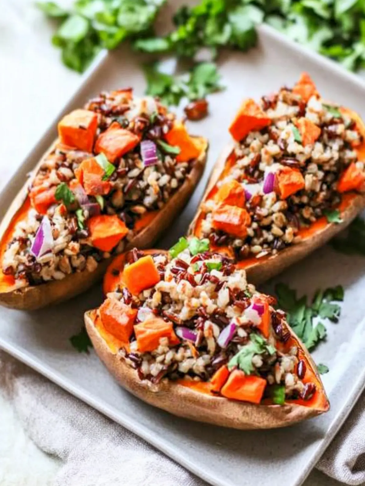 Wild Rice Stuffed Sweet Potatoes with Zesty Smoky Sauce 4 Wild Rice Stuffed Sweet Potatoes