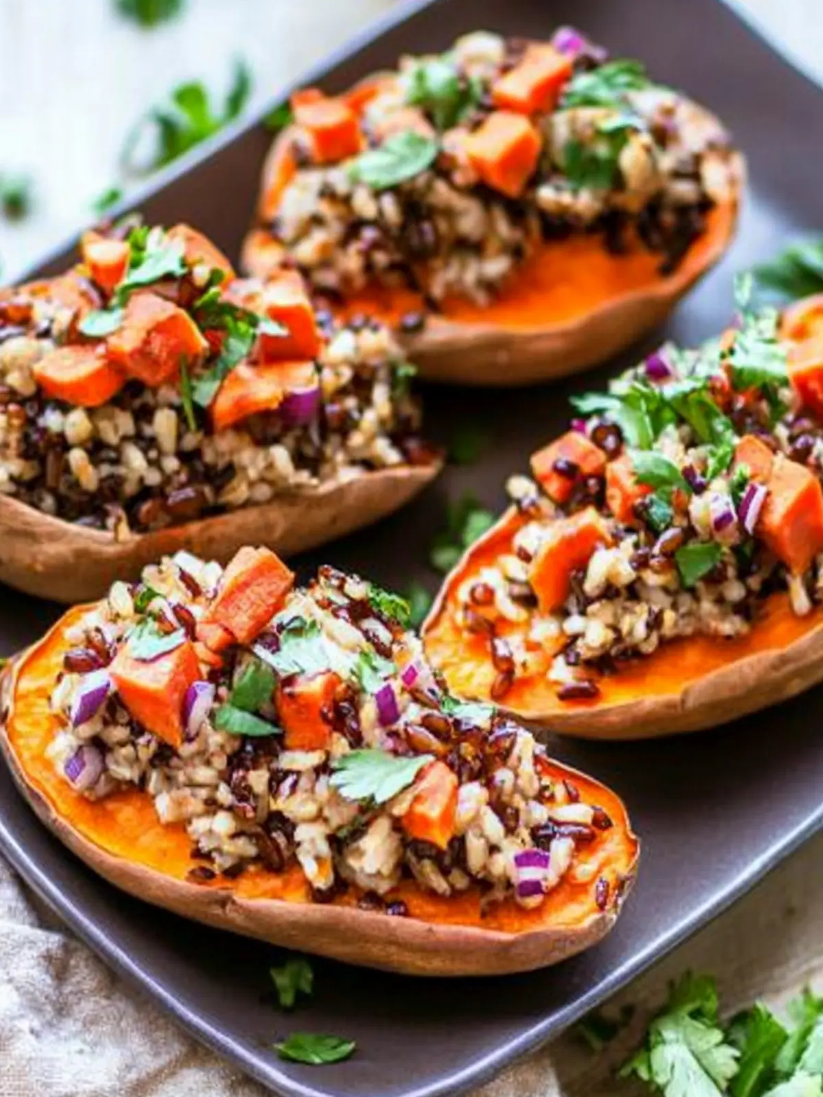 Wild Rice Stuffed Sweet Potatoes with Zesty Smoky Sauce 2 Wild Rice Stuffed Sweet Potatoes