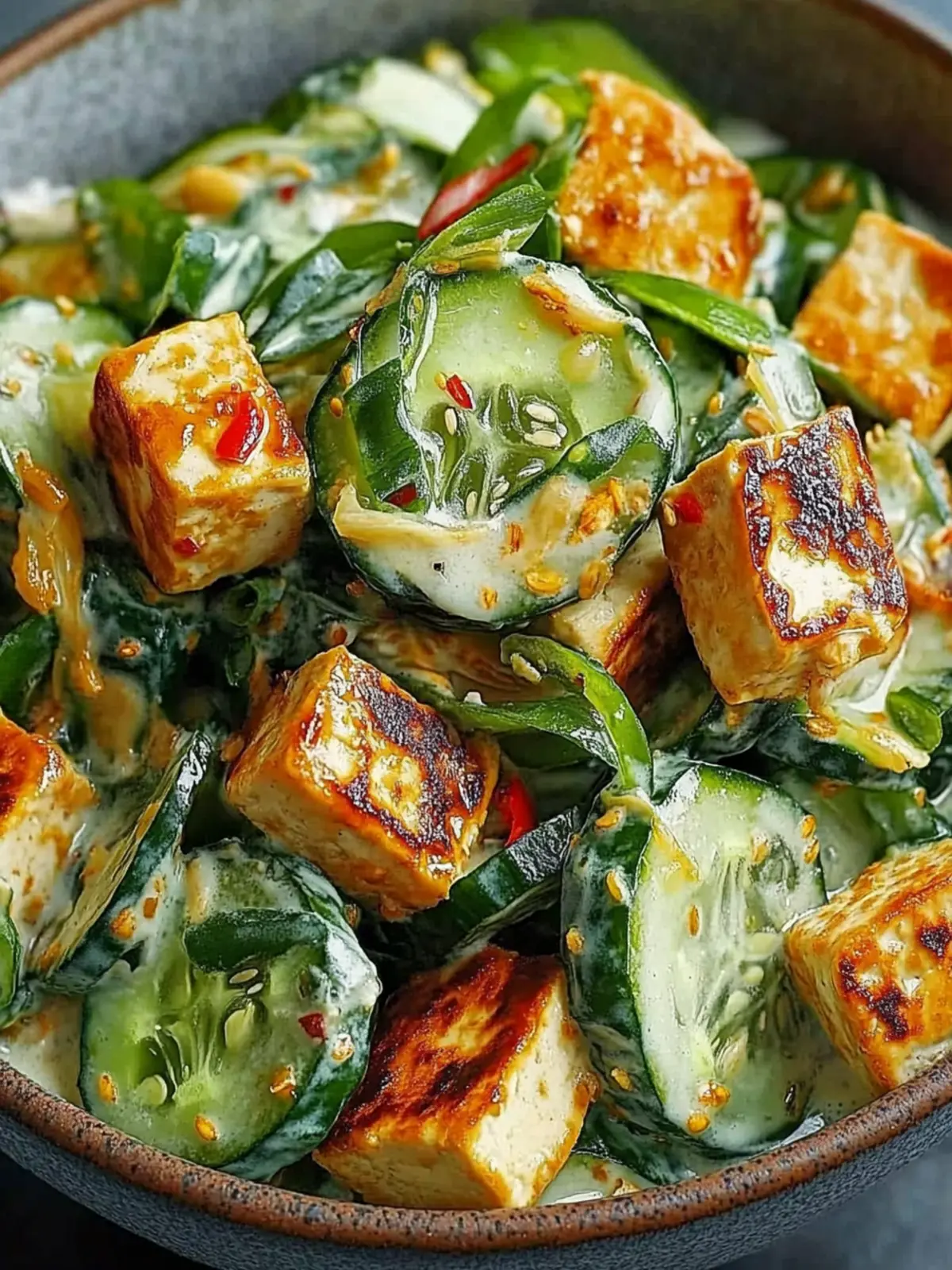 Creamy Asian Cucumber Salad with Crispy Tofu: Quick & Delicious 2 Creamy Asian Cucumber Salad with Crispy Tofu