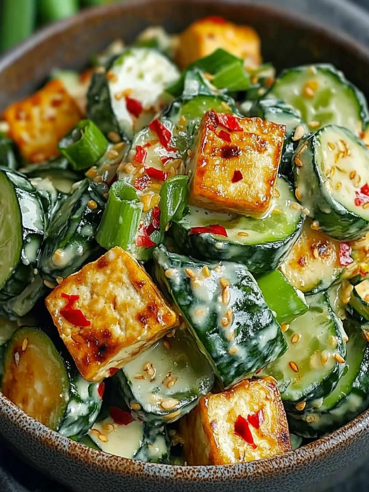 Creamy Asian Cucumber Salad with Crispy Tofu: Quick & Delicious 4 Creamy Asian Cucumber Salad with Crispy Tofu