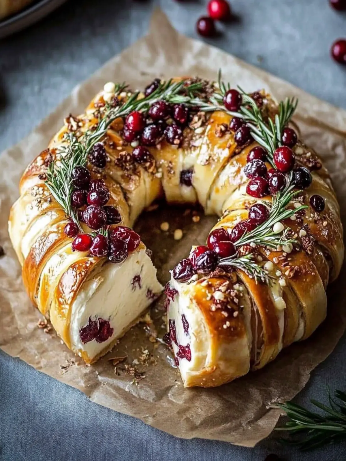 Brie Cheese and Cranberry Christmas Wreath: Festive & Easy Appetizer 2 Brie Cheese and Cranberry Christmas Wreath