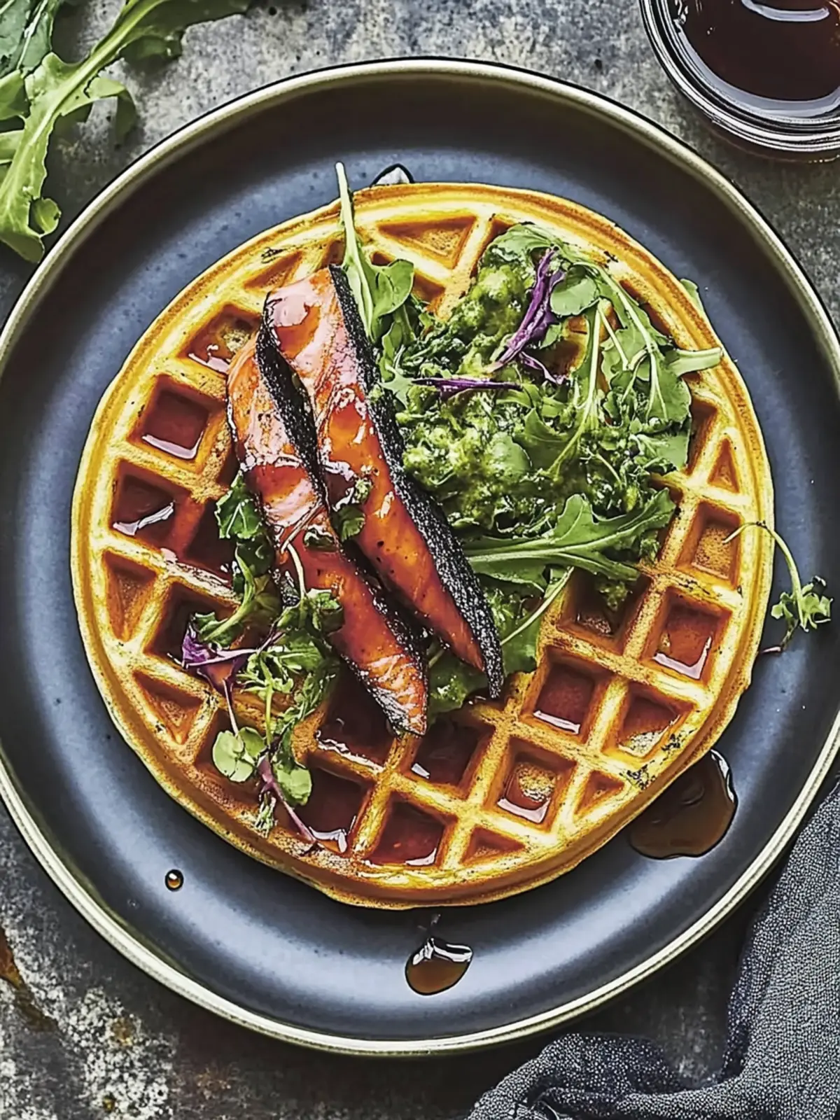 Collard Waffles with Brined Trout and Maple Hot Sauce Delight 5 Collard Waffles with Brined Trout and Maple Hot Sauce