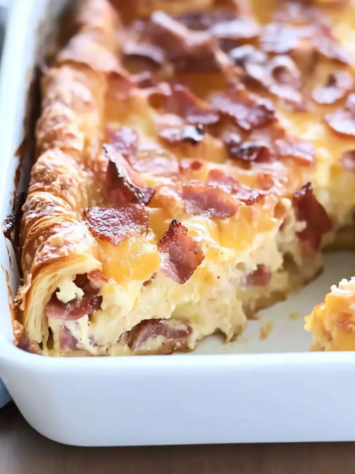 Overnight Cheesy Bacon Croissant Breakfast Casserole