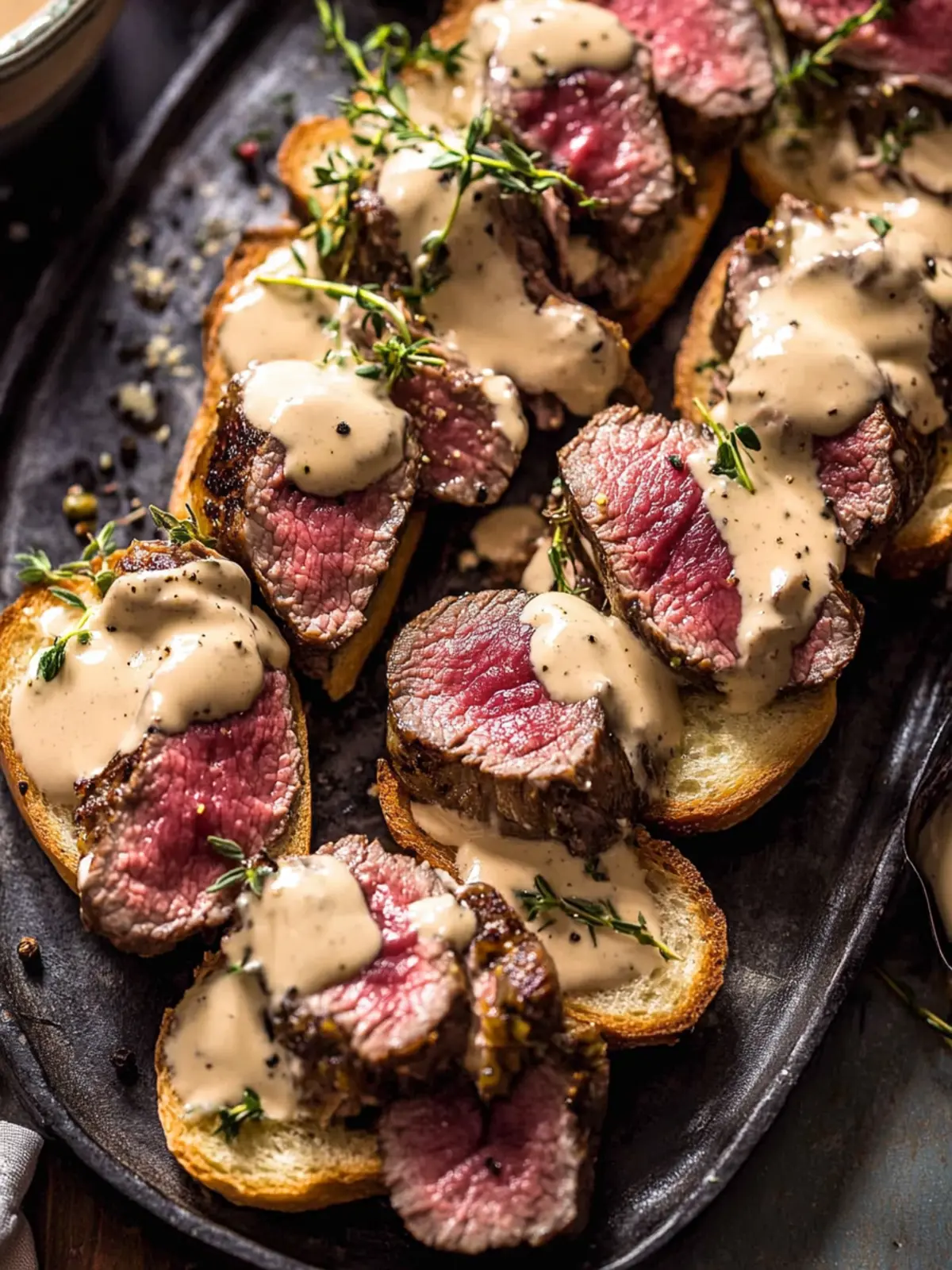 Irresistible Beef Tenderloin Crostini with Parmesan Wine Cream Sauce 2 Beef Tenderloin Crostini with Parmesan Wine Cream Sauce