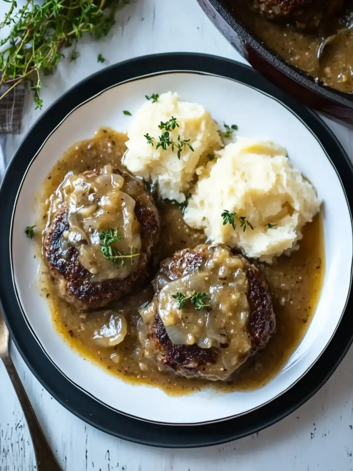 Savory French Onion Salisbury Steak with Gruyère Gravy Magic 3 French Onion Salisbury Steak with Gruyère Gravy