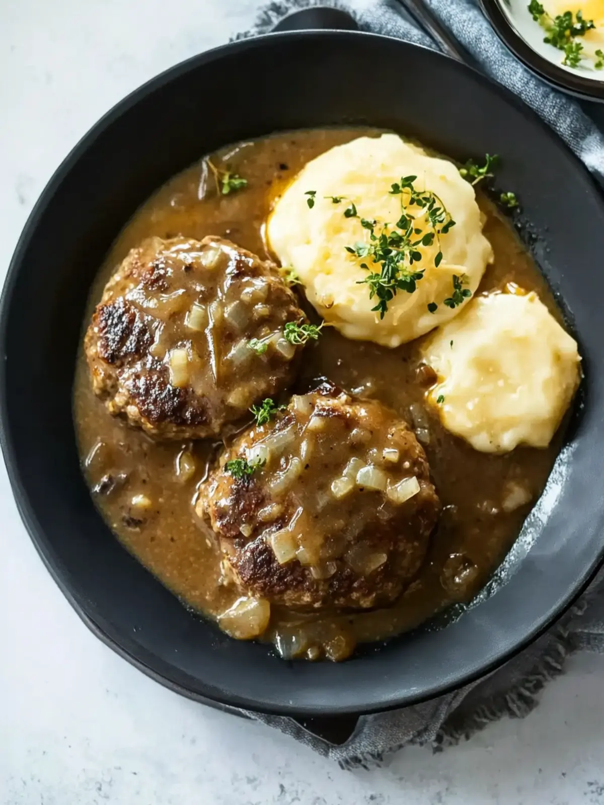 Savory French Onion Salisbury Steak with Gruyère Gravy Magic 4 French Onion Salisbury Steak with Gruyère Gravy