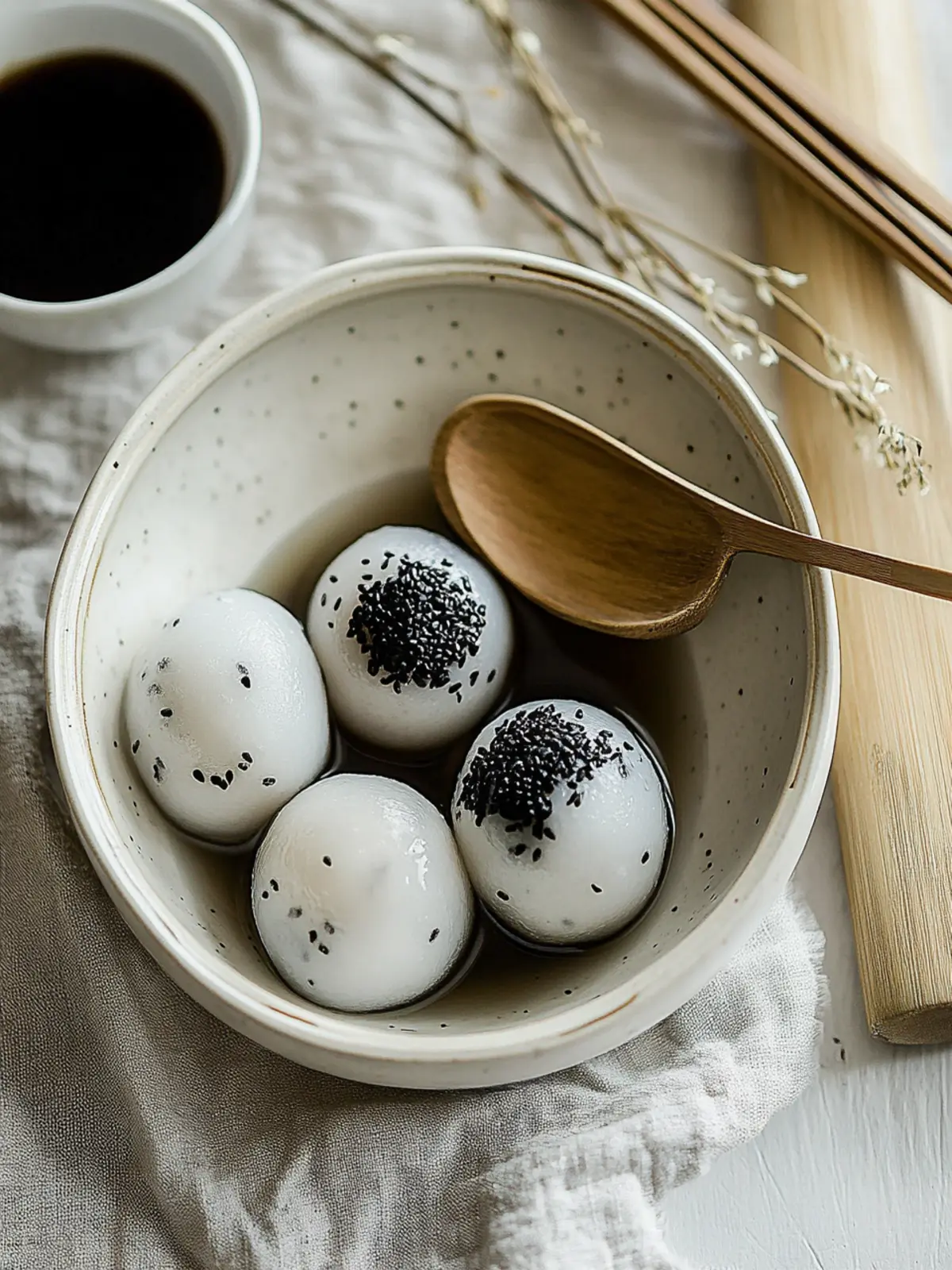Savor Homemade Black Sesame Tang Yuan: Chewy Comfort Awaits 2 Black Sesame Tang Yuan (Glutinous Rice Balls)