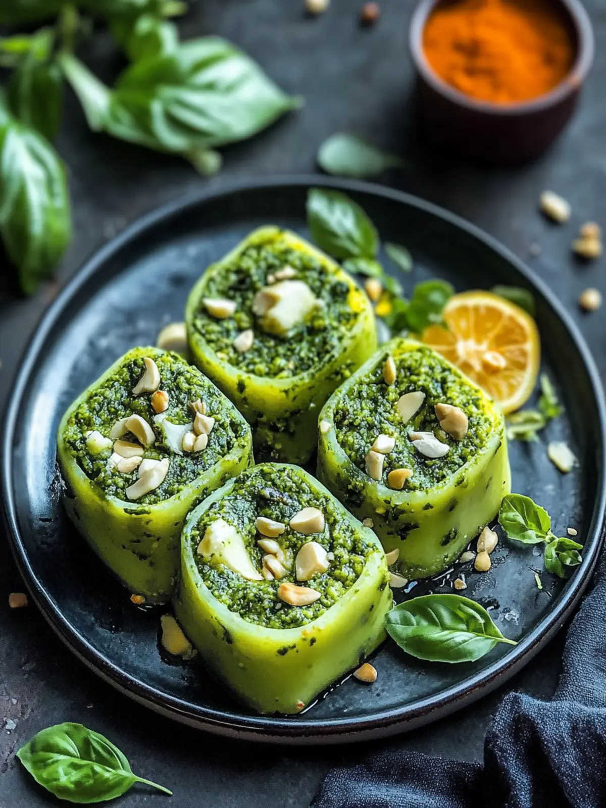 Basil Pesto Khandvi: A Flavorful Twist on Indian Snacks 2 Basil Pesto Khandvi: A Creative Spin on Indian Appetizers