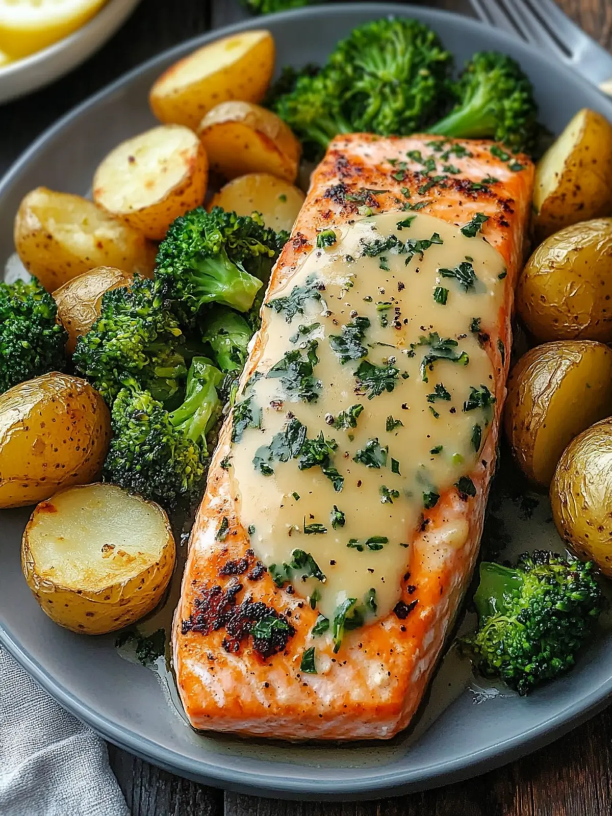 Lemon Butter Salmon with Crispy Potatoes & Broccoli Bliss 3 Lemon Butter Salmon with Crispy Potatoes and Broccoli