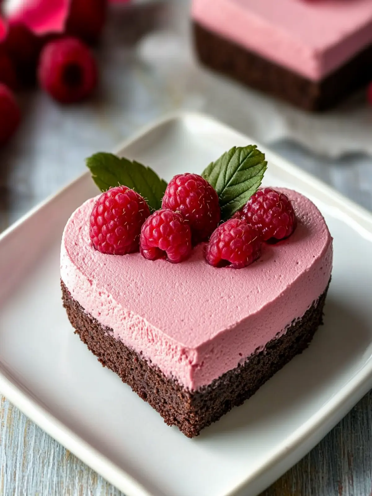 Gorgeous Heart Shaped Raspberry Mousse Over Decadent Brownies 3 Heart Shaped Raspberry Mousse with a Brownie Base