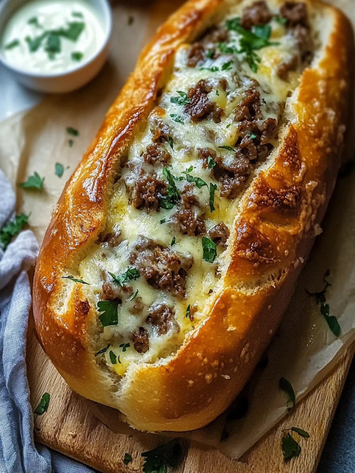 Cheesesteak-Stuffed Garlic Bread Loaf: Comfort Food Bliss 4 Cheesesteak-Stuffed Garlic Bread Loaf