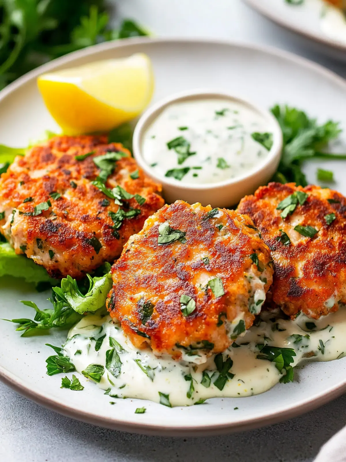 Irresistible Salmon Patties with Dreams of Creamy Lemon-Garlic Sauce 3 Salmon Patties with Creamy Lemon-Garlic Sauce