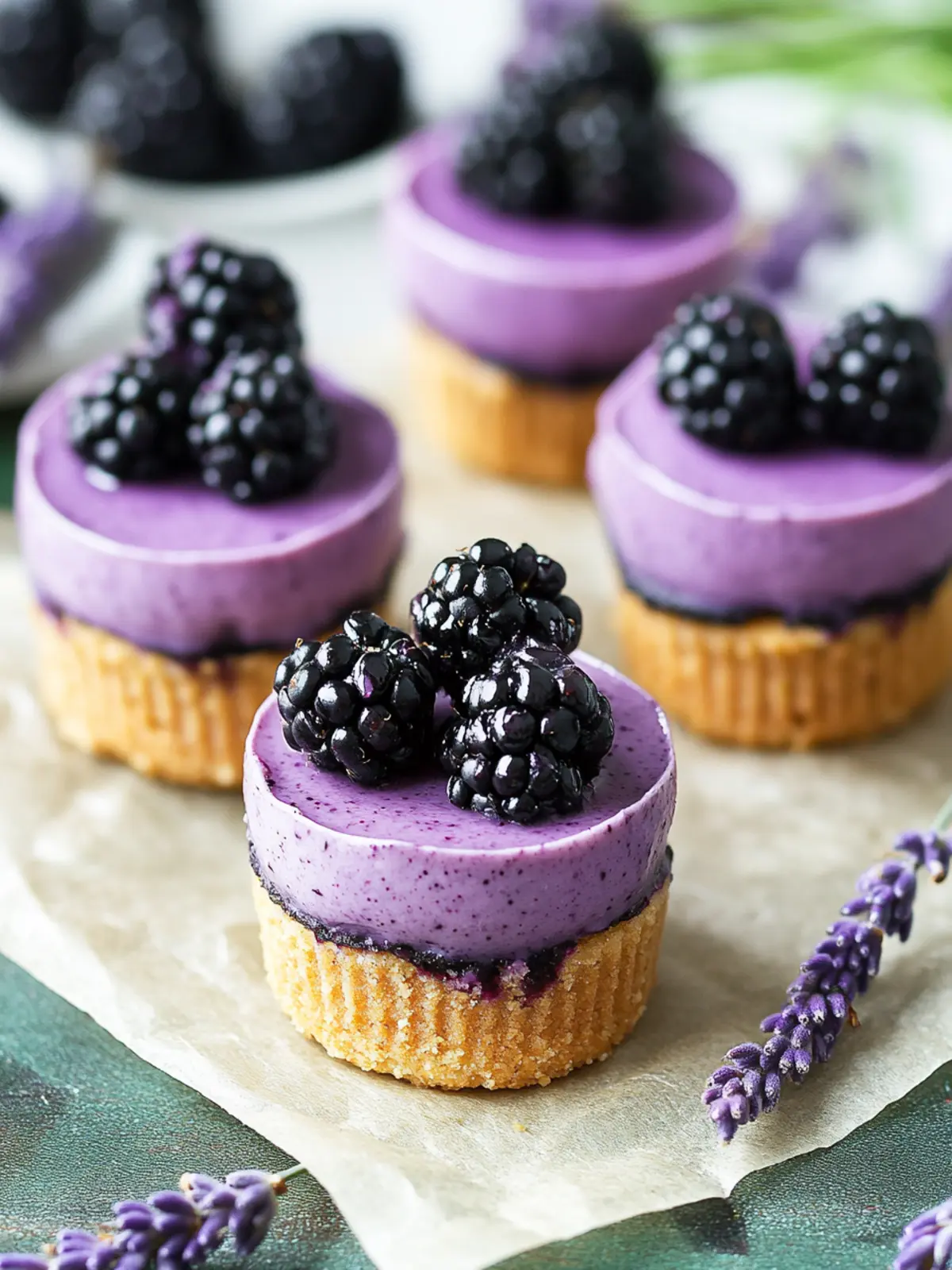 Delightful Mini Blackberry Lavender Cheesecakes to Savor 3 Mini Blackberry Lavender Cheesecakes