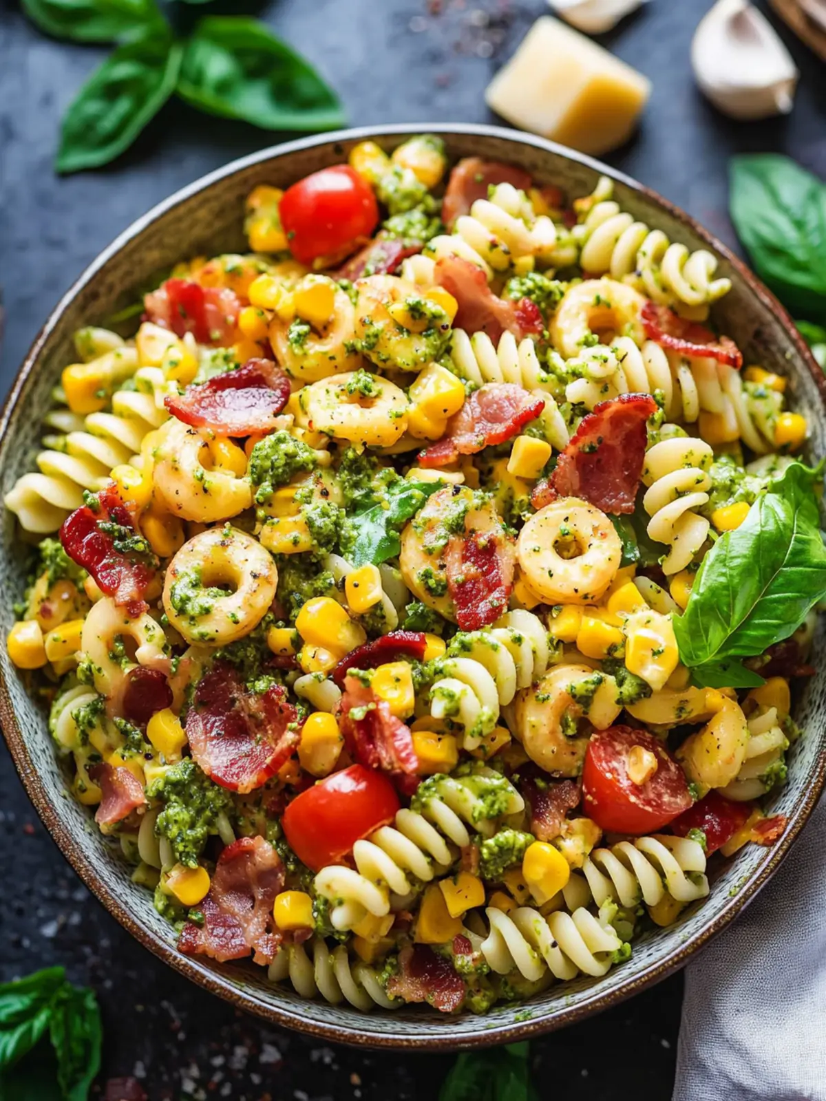 Delicious Corn Pasta Salad with Bacon and Creamy Pesto Dressing 5 Corn Pasta Salad with Bacon and Creamy Pesto Dressing