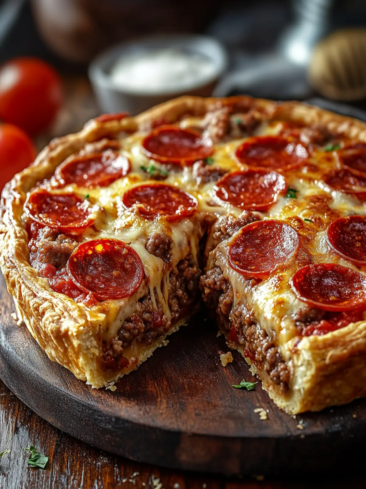 Delicious Deep Hamburger Beef Sausage & Pepperoni Pie Recipe 3 Deep Hamburger Beef Sausage & Pepperoni Pie