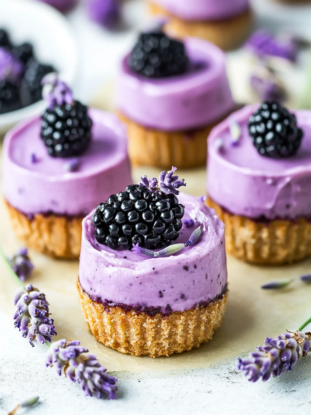 Delightful Mini Blackberry Lavender Cheesecakes to Savor 2 Mini Blackberry Lavender Cheesecakes
