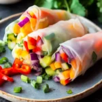 Rainbow Vegetable Spring Rolls with Spicy Sriracha-Mayo Delight 6 Rainbow Vegetable Spring Rolls