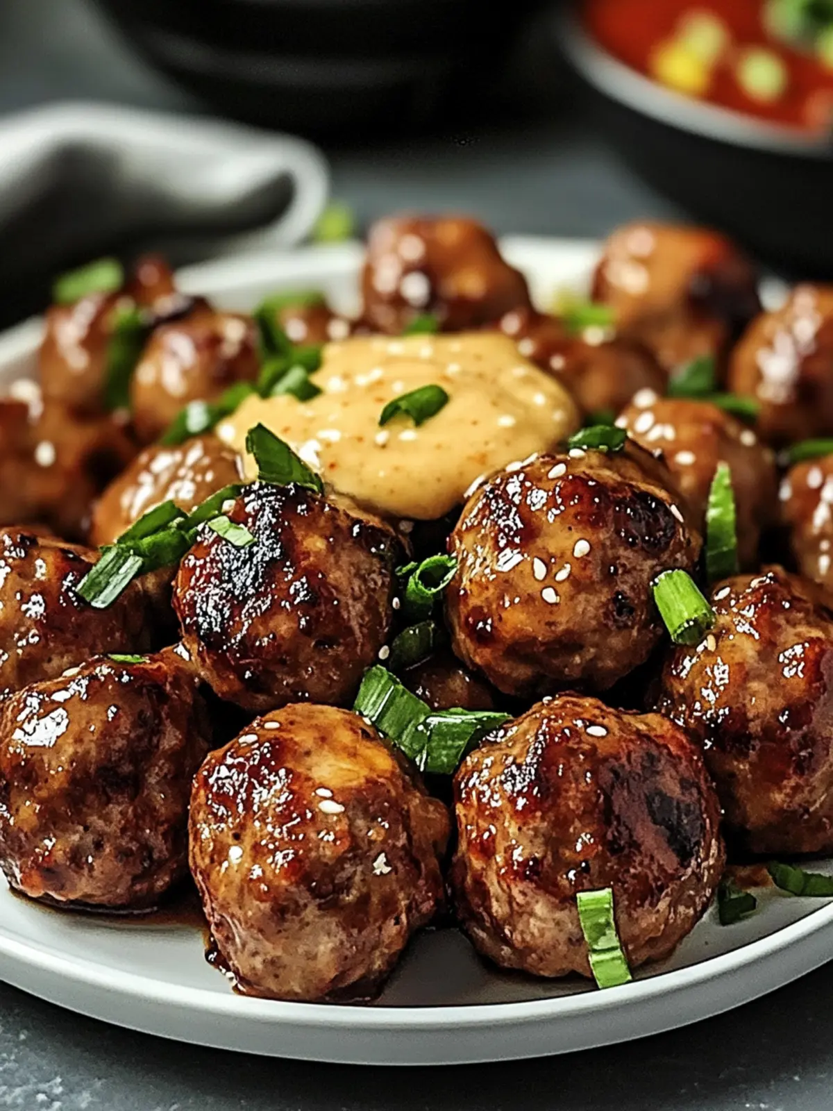 Korean BBQ Meatballs with a Fiery Spicy Mayo Dip 3 Korean BBQ Meatballs