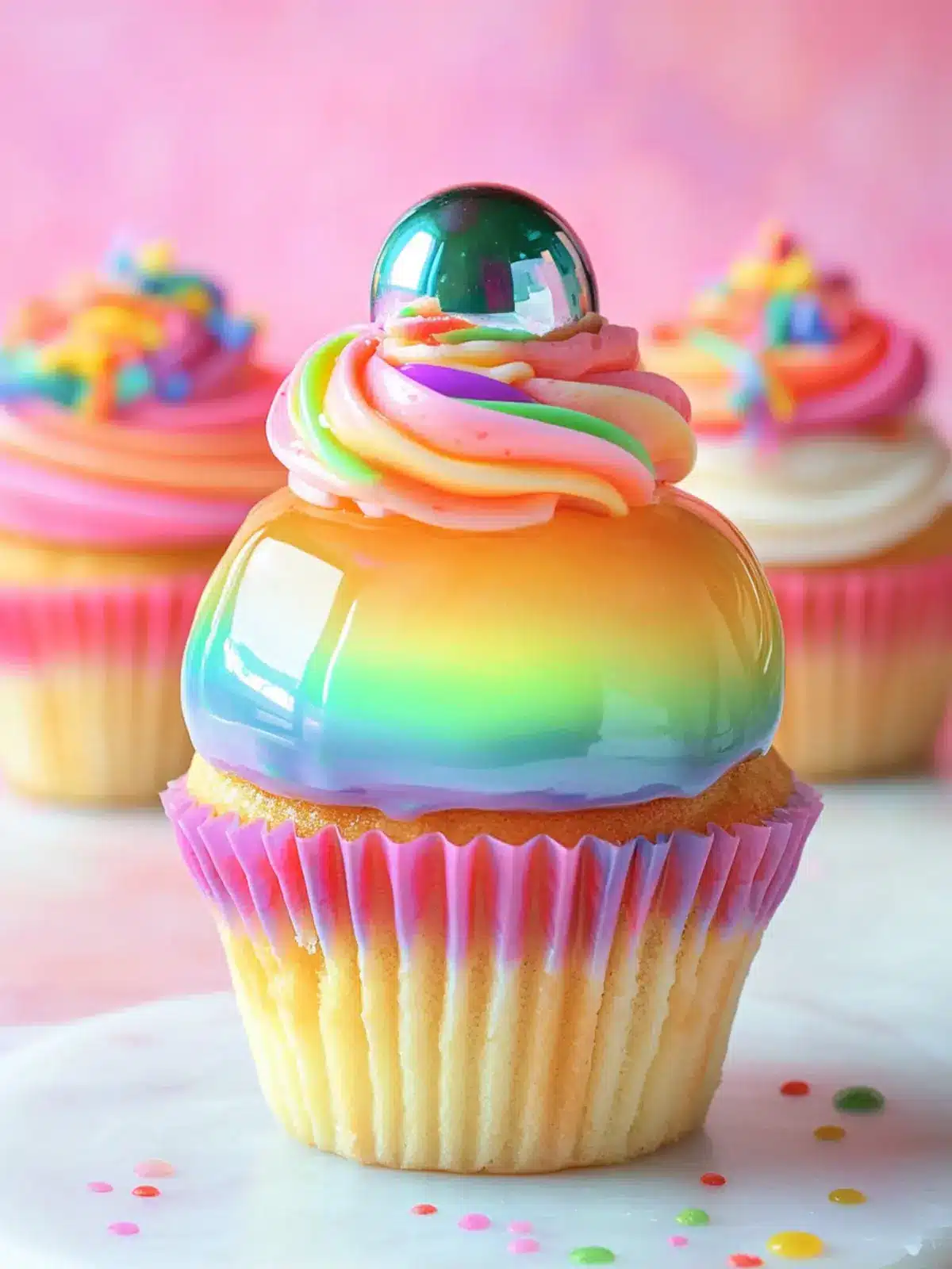 Delicious Rainbow Mirror Glaze Cupcakes to Brighten Your Day 2 Rainbow Mirror Glaze Cupcakes